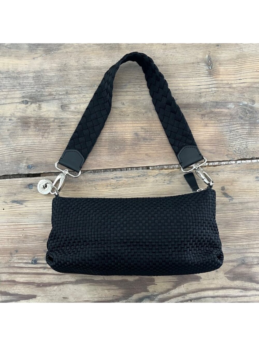 The Sak Mini Woven Handbag Black with Braided Strap
